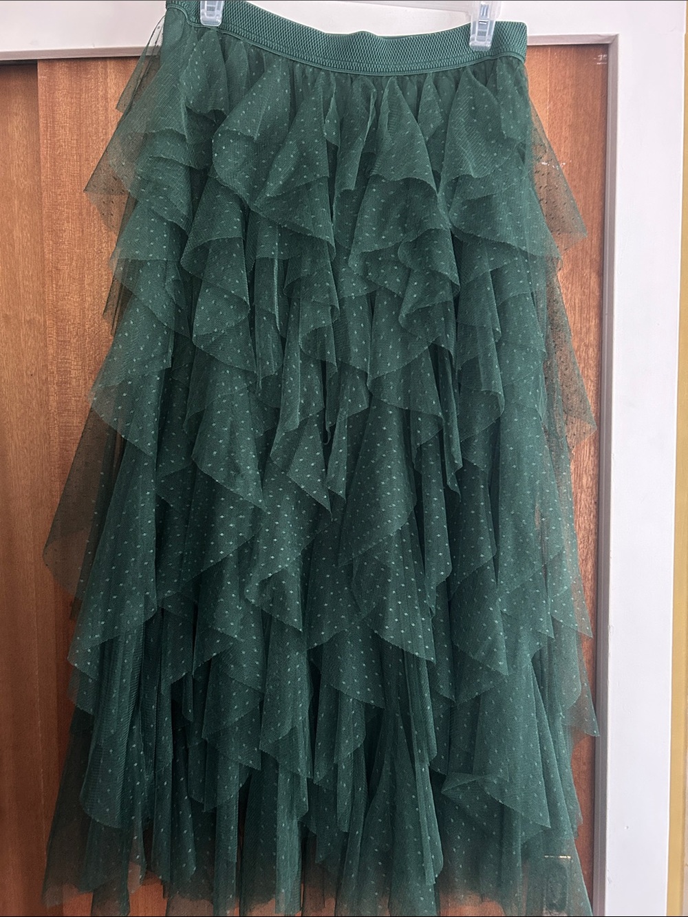 Anthropologie Green Elastic-Waist Tulle Midi Skirt